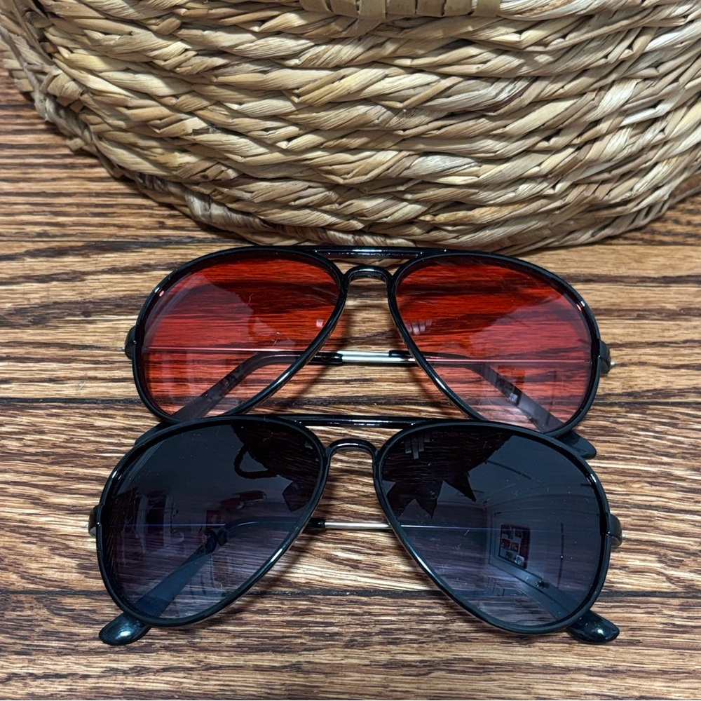 Aviator Sunglasses Duo — Red & Black Lenses